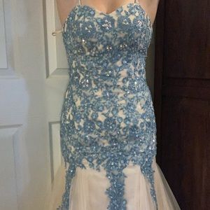 Strapless lace up mermaid prom dress